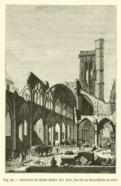 Saint-Andre des Artsin sisätilat sen purkamisen aikana vuonna 1815 tekijältä French School