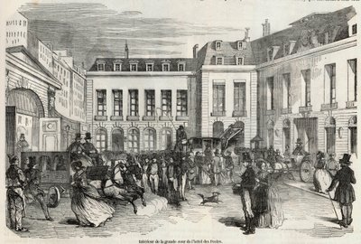 Hôtel des Postesin suuren sisäpihan sisäpiha Pariisissa - Edmond Texierin kaiverrus Tableau-de-Parisissa 1852 tekijältä French School