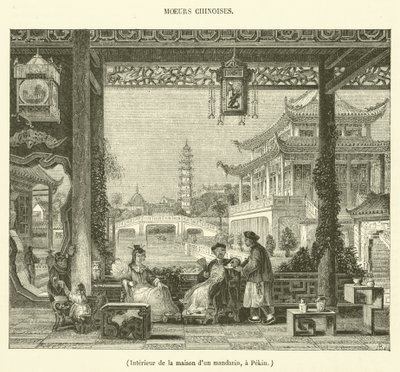 Mandariinin talon sisätilat Pekingissä (kaiverrus). tekijältä French School