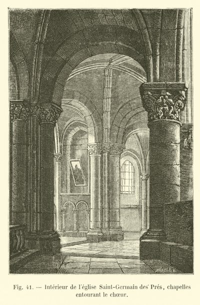 Saint-Germain des Pres -kirkon sisätilat, kuoroa ympäröivät kappelit tekijältä French School