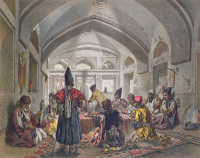 Karavanserain sisäpuoli Persiassa, 1800-luvun puoliväli tekijältä French School
