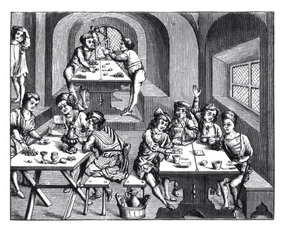 Hostellin sisustus, Vergiliuksen foliopainoksen puupiirros, julkaistu Lyonissa, 1517 tekijältä French School