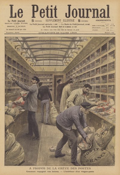 Ranskalaisen junan postiauton sisustus (väri litho) tekijältä French School
