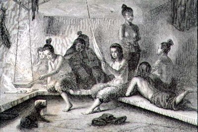 Eskimomajan sisustus 1860-luvulla (kaiverrus) tekijältä French School