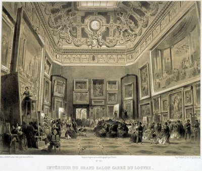 Grand Salon Carre du Louvren sisustus. tekijältä French School