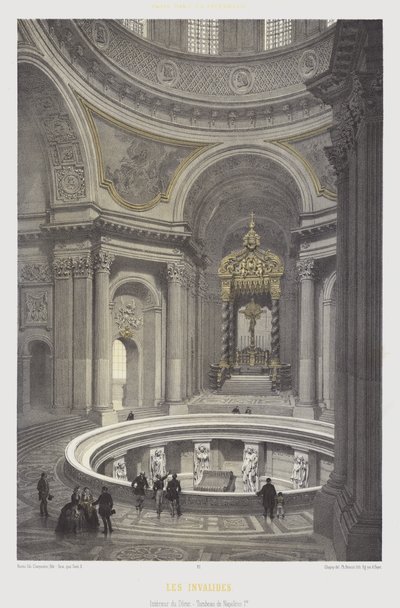 Napoleon I:n kupolin ja haudan sisustus, Les Invalides, Paris (väri litho) tekijältä French School
