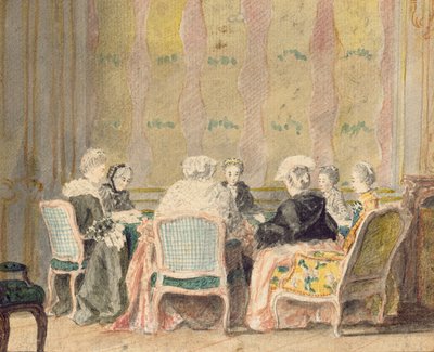 Sisustus naisten pelikorteilla, 1770 (wc paperilla) tekijältä French School