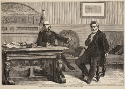 Kreivi Bismarckin ja M. Jules Favren haastattelu, syyskuu 1870, kuva Cassellsista Ranskan ja Saksan välisen sodan historia, 1870-1871 tekijältä French School