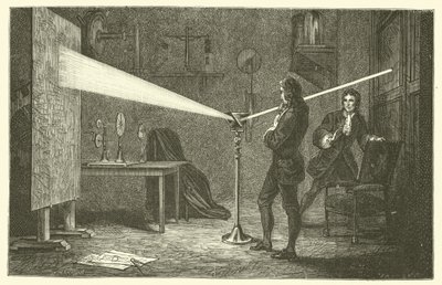Isaac Newton hajottaa valon (kaiverrus) tekijältä French School