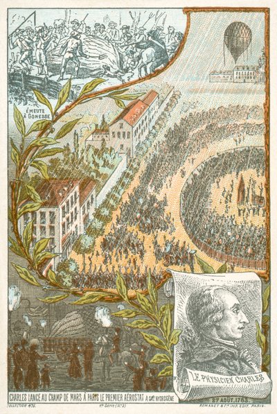 Jacques Charles laukaisi ensimmäisen vetypallon Champ de Marsista Pariisista 27. elokuuta tekijältä French School