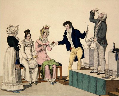 Jacques de Falaise Polyfagi, levy 93 teoksesta "le Bon Genre", noin 1810 (värikaiverrus). tekijältä French School
