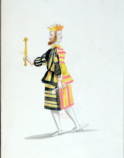 Ludvig XIV:n tanssima Jean-Baptiste Lullyn (1632-87) Janus-asu Ballet de la Nuitille, 23. helmikuuta 1653 (wc paperilla) tekijältä French School