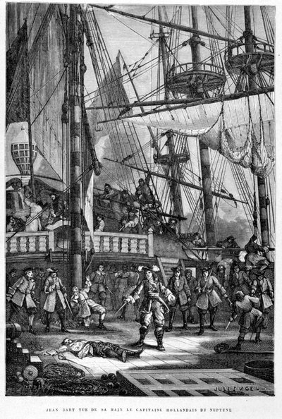 Jean Bart tappaa Neptunuksen hollantilaisen kapteenin kädellä - Guizotin "Ranskan historiassa" tekijältä French School