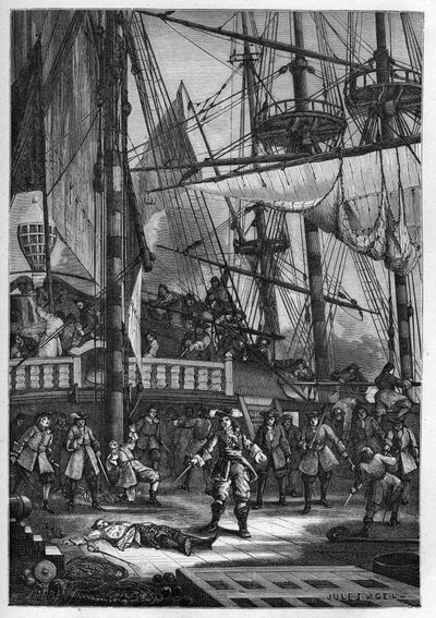 Jean Bart tappaa "Neptunuksen" hollantilaisen kapteenin - Jean Bart (1650-1702) tappaa Neptunuksen hollantilaisen kapteenin - kaiverrus "" L