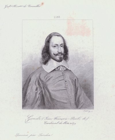 Jean Francois Paul de Gondi, kardinaali de Retz, ranskalainen pappi ja agitaattori Fronden sisällissodassa (kaiverrus) tekijältä French School