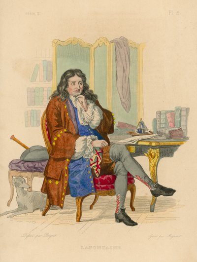 Jean de la Fontaine (värillinen kaiverrus) tekijältä French School