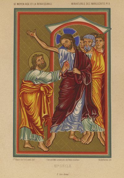 Jeesus Kristus kantaa ristiinnaulitsemisen haavoja (chromolitho) tekijältä French School
