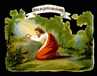 Jeesus saa jumalallisen valon Oliivipuutarhassa - Chromo., 1800-luvun lopulla tekijältä French School
