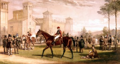 Jockey hevosensa varikolla Longchampsin kilparadalla tekijältä French School