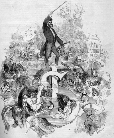 Johann Strauss nuori (1825-1899), viulussa Pariisin oopperassa pidetyssä naamioballissa tekijältä French School