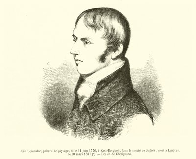 John Constable, maisemamaalari, syntynyt 11. kesäkuuta 1776 East-Bergholtissa, Suffolkin kreivikunnassa, kuoli Lontoossa 30. maaliskuuta 1837 (kaiverrus) tekijältä French School
