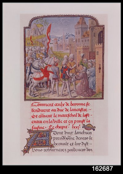 Bayonnen asukkaat ottivat vastaan John of Gauntin kaupungin porteilla, Froissarts Chroniclesta, 1400-luvun loppu tekijältä French School