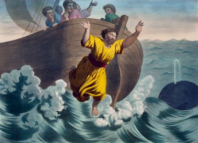 Mereen heitetty Joona, kuvitus katekismuksesta LHistoire Sainte, julkaisija Charles Delagrave, Pariisi, 1800-luvun loppu tekijältä French School