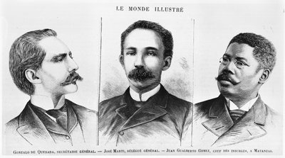 Jose Marti (1853-95), Gonzalo de Quesasa (1868-1915), Juan Gualberto Gomez (1854-1933), kuvitus Le Monde Illustresta, 16. maaliskuuta 1895 tekijältä French School
