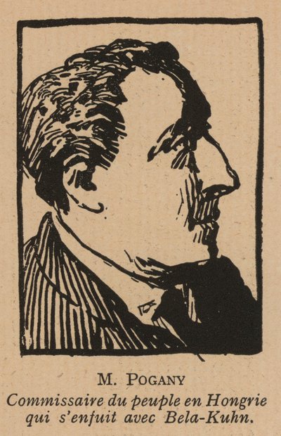 Jozsef Pogany, unkarilainen kommunistinen vallankumouspoliitikko, Unkarin neuvostotasavallan hallituksen jäsen 1919 (litografia) (kuvassa) tekijältä French School