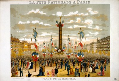 Ranskan presidentti Jules Grevy (1807-1891) osallistuu 14. heinäkuuta 1880 Bastilian päivän juhlallisuuksiin Pariisissa. tekijältä French School