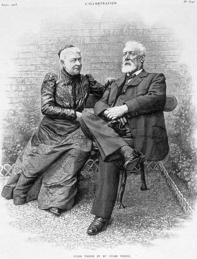 Jules Verne ja hänen vaimonsa - kaiverrus tekijältä French School