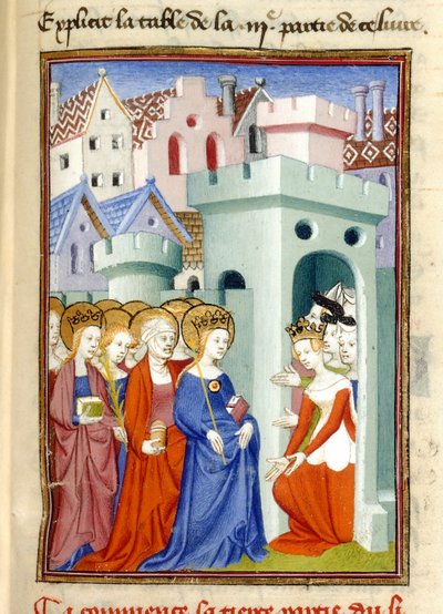 Justice, the Virgin and Saints, MS Harley 4431, f.361r, Ranska, n.1410-14 (väri pergamentilla) tekijältä French School