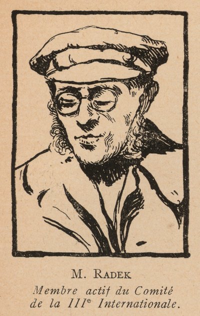 Karl Radek, puolalainen marxilainen vallankumouksellinen ja Kolmannen kommunistisen internationaalin (Komintern) sihteeri (litografia). tekijältä French School