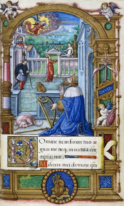 Kuningas Daavid harpulla, Francois I:lle tehdystä Tuntikirjasta, n. 1532-1540 tekijältä French School
