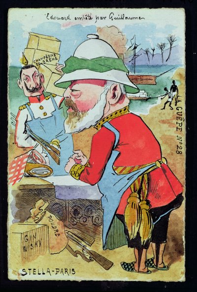 Kuningas Edward VII (1841-1910) Kaiser Wilhelm II:n (1859-1941) kiusaama Les Guepes, n. 1890 (kynä ja muste ja wc paperilla) tekijältä French School