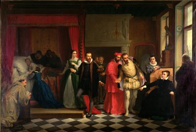 Kuningas Francis II (1544-60) kuolinsängyllään, 1865 tekijältä French School