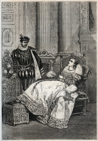 Kuningas Henrik II (1519-1559) ja Diane de Poitiers (1499-1566) - Ranskan Henrik II ja Diane de Poitiers - kaiverrus Jules Micheletin "" Histoire de Francesta" - 1876-1877 - tekijältä French School