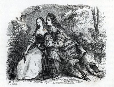 Kuningas Ludvig XIV (1638-1715) ja hänen rakastajatar Louise de La Valliere (1644-1710) - (kaiverrus) 1846 tekijältä French School