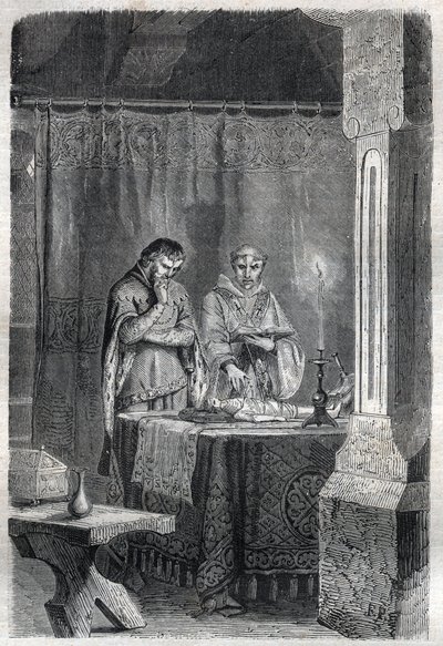 Ranskan kuningas Kaarle V Viisas (1338 - 1380) neuvotteli tuttia. Kaiverrus "" Paavien historiaan (...) Kuningatarkuninkaan ja keisarien rikokset vuosisatojen ajan" Maurice Lachatre tekijältä French School