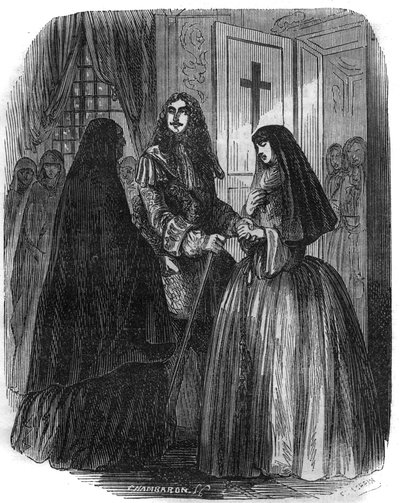 Ranskan kuningas Ludvig XIV (1638-1715) Louise Francoise de la Vallieren (1644-1710) kanssa. Kaiverrus 1800-luvulta. tekijältä French School