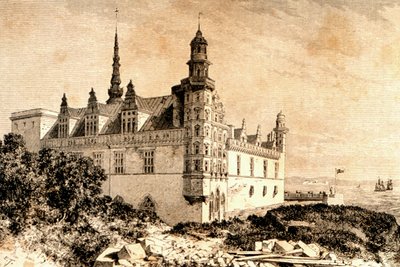 Kronborgin linna, Hillerod, Tanska, 1850-luku, `La Tour du Mondesta, julkaistu Pariisissa, 1860-luku tekijältä French School
