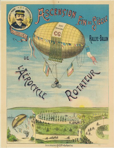 "L"Aerocycle Rotateur", mainosjuliste kuumailmapallopyörälle, n. 1890 tekijältä French School