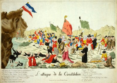 Hyökkäys perustuslakia vastaan, pub. 1792 (käsinvärinen kaiverrus) tekijältä French School