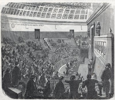 Pariisin lääketieteellinen koulu - suuri amfiteatteri - Edmond Texierin kaiverrus "Tableau-de-Paris" 1852 tekijältä French School