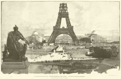 Universaali näyttely 1889, Champ de Marsin töiden tila, näkymä Trocaderon palatsista, M H-C Godefroyn valokuvan mukaan (kaiverrus) tekijältä French School