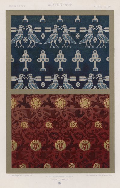 Kankaiden ornamentti: keskiaika, keskiaika, Mittel-Alter (väri litho) tekijältä French School