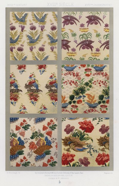 Kankaiden ornamentti: XVIII vuosisata, XVIIIe Siecle, XVIIItes Jahrhundert (väri litho) tekijältä French School