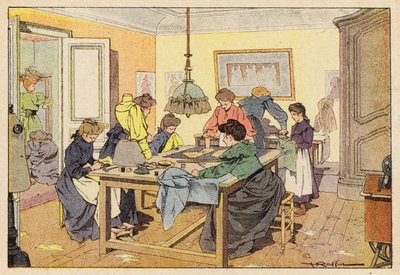 La Couturiere, The Couturier (väri litho) tekijältä French School