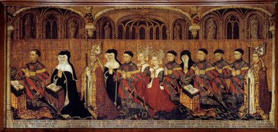 La Famille Jouvenel des Ursins Tuomari, prevot Jean Jouvenel des Ursins tai Jean Juvenal des Ursins (1360-1431), edustaa perheensä kanssa rukouksessa. Maalaus ranskalaisen koulun puulle. 1443-1449. Aurinko 1,3x3,5 m Pariisi, kansallismuseo t tekijältä French School