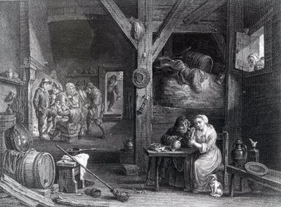 La Fumeuse, Jean Baptiste Patasin printti David Teniers nuoremman mukaan, 1786-1808 tekijältä French School
